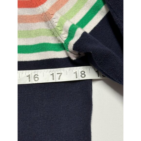 Talbots Petite Navy Sweater With Rainbow Stripes & Green Cuffs MP - Picture 4 of 6